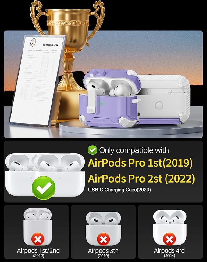 Compatible with AirPods Pro 2nd/1st Case,Magnetic Automatic Lock with Phone Stand & Cleaning Kit,Compatible with Magsafe Cover -s-Purple