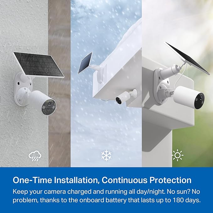Tapo TP-Link 𝗧𝗮𝗽𝗼 SolarCam C402 Kit, Outdoor Battery Camera w/Solar Panel Base, Wireless, 1080P, Free Person Detection, SD/Cloud Storage, Color Night Vision, No Hub Needed, Works w/Alexa