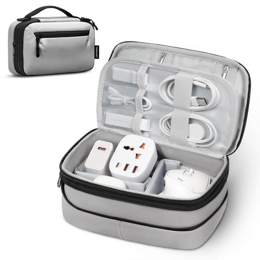 TOPEAST Expandable Cable Organizer Bag, Large Capacity Tech Pouch Electronics Travel Organizer Case, Waterproof Tech Essentials Storage Bag for Men, Charger, Cord, Mouse, Office Desk, Grey