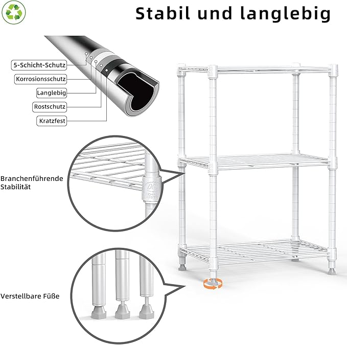 450 lbs Wire Storage Shelving 3-Tier Utility Shelving Unit Steel Organizer Wire Rack for Home,Kitchen,Office,White (11.8" D x 17.7" W x 26.4" H)