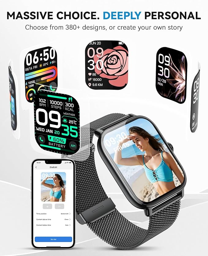 Smart Watches for Women Men, Steps Counter Fitness Tracker Watch for Android iPhone with Sleep Calorie Monitor and 110+ Sports, IP68 Waterproof, Pedometer Smartwatch (Black, 1.91)