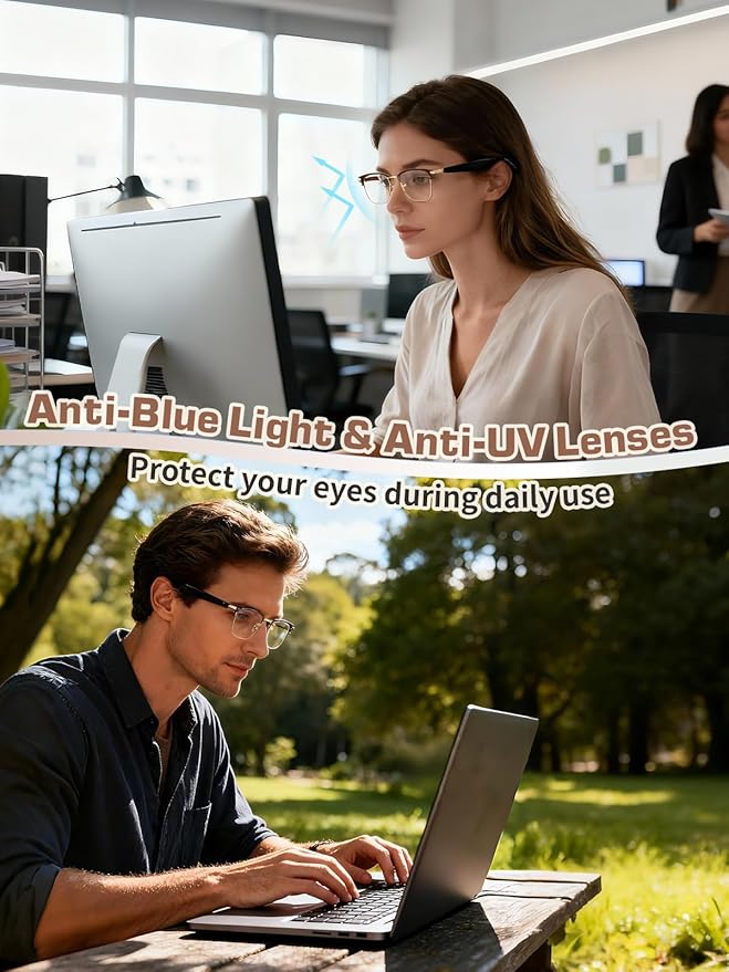 Bluetooth Glasses for Women & Men, AI Smart Glasses with Translation Open-Ear Speaker Blue Light Blocking Lenses Audio with Bluetooth Speakers for Driving, Travel, Work
