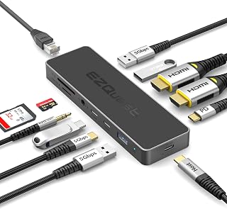 USB-C Hub 12-in-1: Dual 4K 60Hz HDMI, 100W PD, Gigabit Ethernet, 5X USB Ports (2X USB-C, 3X USB-A 5Gbps), SD/MicroSD, Audio Jack - Docking Station for Windows, MacBook Pro/Air, Chromebook - Image 1