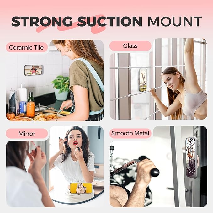 4 in 1 Sticky Phone Grip Holder for Magsafe,Double Sided/Suction Cup Case Mount,Magnetic Phone Stand for iPhone 17/16/15/14/13/12 Pro Max,Vacuum Ring Holder for Kindle/Android/Tiktok Content Creator