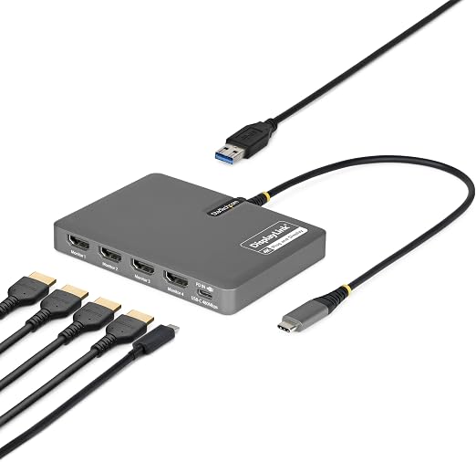 StarTech USB-C to Quad HDMI 4K60 Workstation Dock, 140W PD, DisplayLink