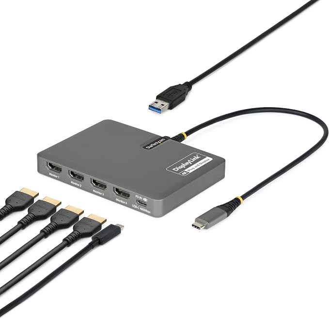 StarTech USB-C to Quad HDMI 4K60 Workstation Dock, 140W PD, DisplayLink
