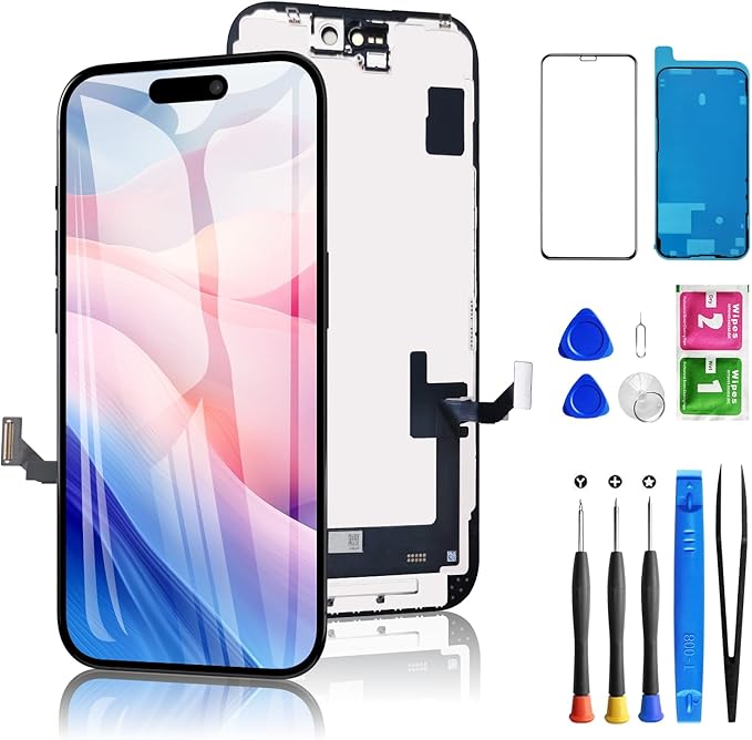 for iPhone 15 Screen Replacement 6.1 inch Full HD, 3D Touch LCD Screen Display Digitizer Assembly with Repair kit, Compatible for Model A2846, A3089, A3092, A3090