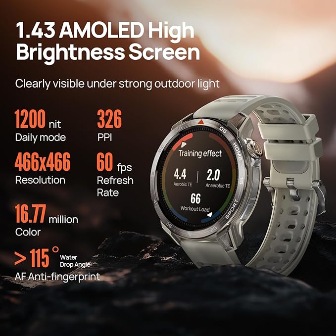 Mibro GS Pro2 Multisport Smart Watch with 1.43" AMOLED, Support 20-Day Battery, Dual Band GPS, 5ATM, 150+ Sport Modes, Running Watch for Cycling, Swimming, Padel (Light Beige)