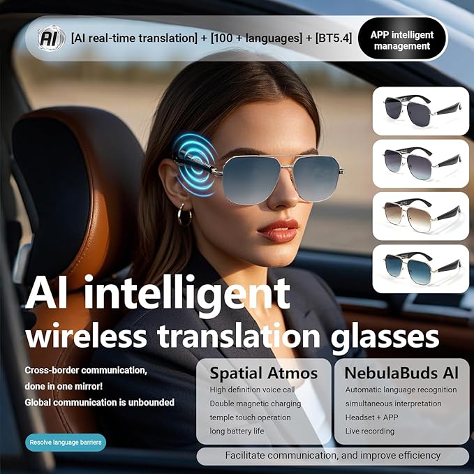 Audio Sunglasses for Men Women, Smart Glasses with Open Ear Speakers, Wireless Music & Calls, UV Protection, Sports Outdoor Glasses for Running Cycling Driving（Blue）