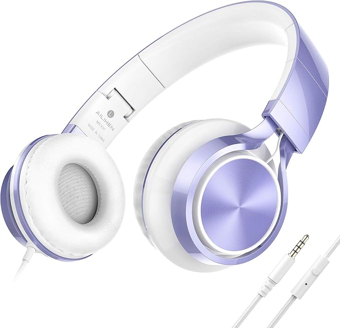 AILIHEN Kids Headphones for School, 3.5mm Wired with Mic for Teens, Violet