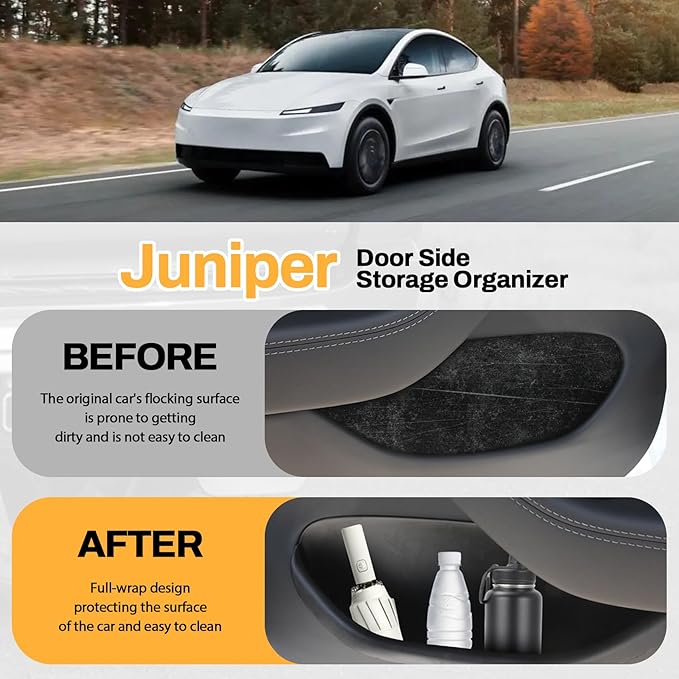 Juniper Door Side Storage Organizer 4PCS Compatible with Tesla Model Y Juniper 2025 2026 TPE Full-Cover Front and Rear Door Pocket Liners Slot Tray Mats Organizer Compatible with Model Y Juniper