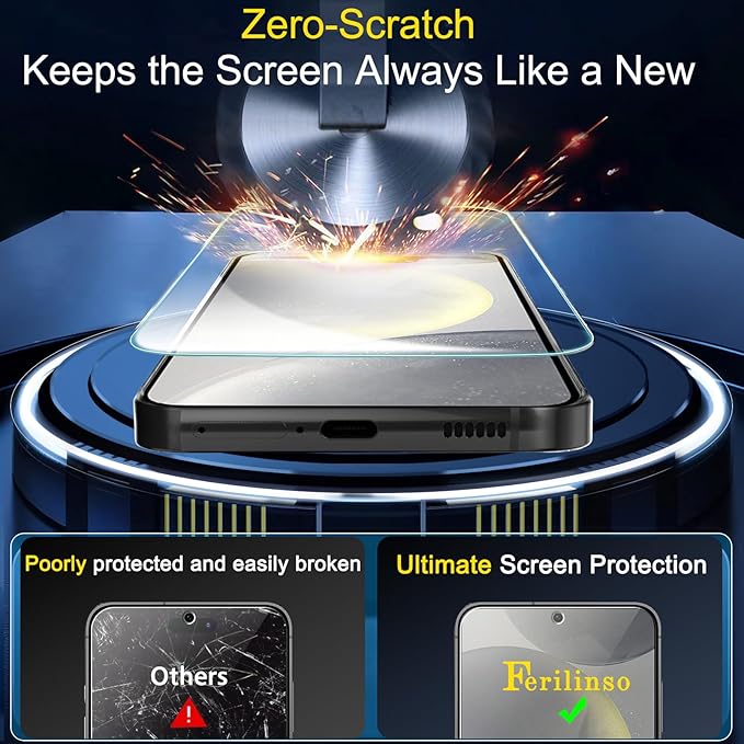 Ferilinso 3 Pack Screen Protector for Samsung Galaxy S24 with 3 Pack Tempered Glass Camera Lens Protector Phone Case Friendly Accessories Protector de Pantalla for Samsung S24 6.2 INCH