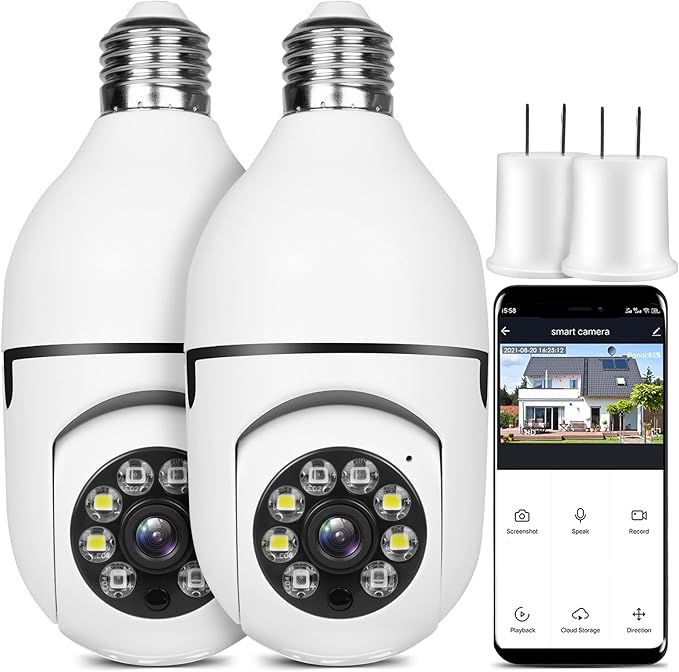 UPULTRA 2PK Light Bulb Security Camera,360° Wireless Security Cameras for Home Security Indoor&Outdoor,Motion Detection and Alarm,Two-Way Audio,Night Vision