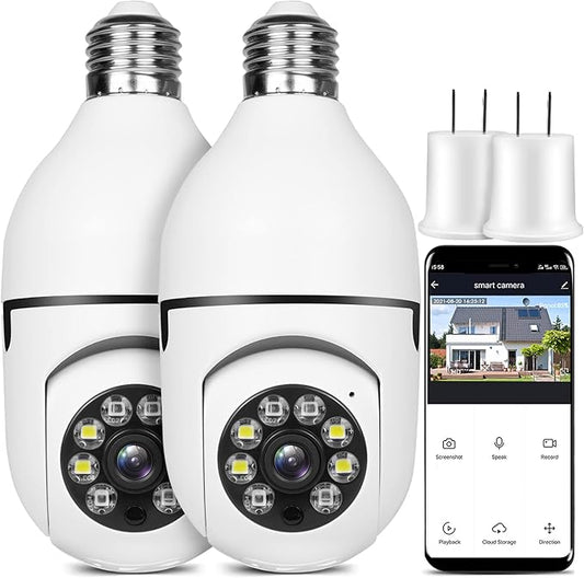 UPULTRA 2PK Light Bulb Security Camera,360° Wireless Security Cameras for Home Security Indoor&Outdoor,Motion Detection and Alarm,Two-Way Audio,Night Vision