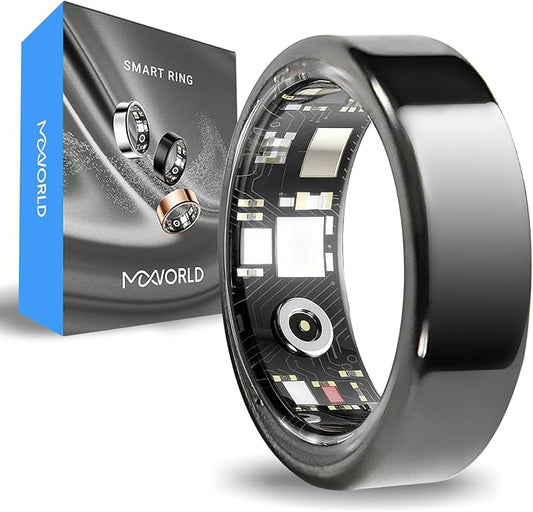 Mworld Smart Ring, Fitness & Health Tracker with Emotional AI Analysis, Sleep Monitor, Heart Rate/SpO2 Tracking, 10ATM Waterproof for Men and Women - Ceramic Material (Black, 9)