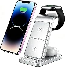 Wireless Charging Station for iPhone 17 16 15 14 13 12 Pro Max Plus Air, 3 in 1 Wireless Charger Stand for Multiple Devices, iWatch 11 10 9 8 7 6 5 4 3 2 SE Ultra Silver - Image 1