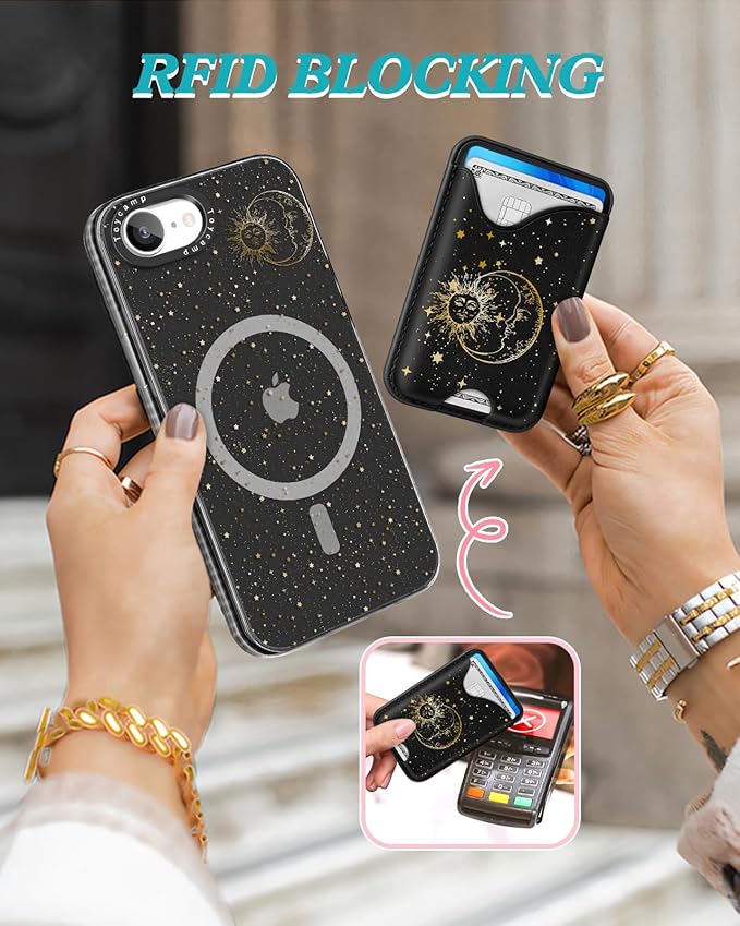 Toycamp for iPhone 16e Case 6.1 Inch - Compatible with Magsafe Credit Card Holder Wallet Magnetic Cute Women Teen Girls Kawaii Girly Unique Sun Moon Design Phone Cover for iPhone 16e