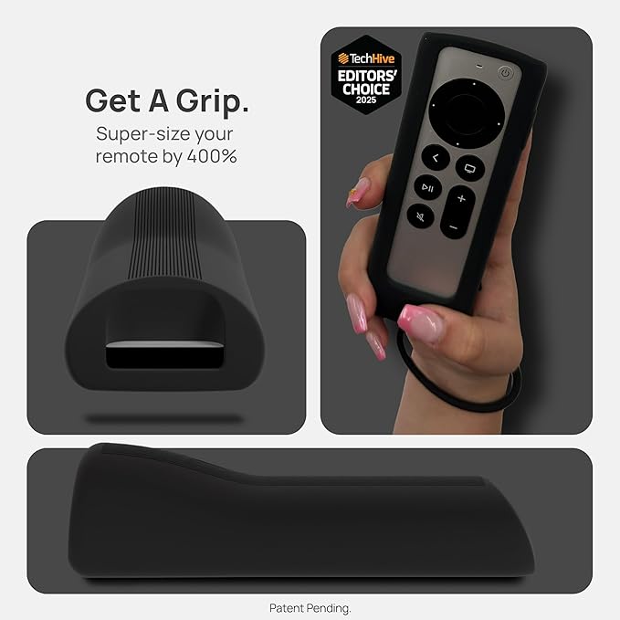 GripStand™ Apple TV Remote Cover, Scratch-Resistant Silicone Case Compatible with AirTag, Fits Siri Apple TV 4K/HD (2nd & 3rd Gen), Stand-Up Design, Enhanced Grip, Ultra Black by 73&Sunny