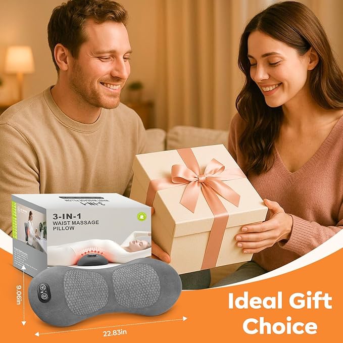 Smooth Triple Fusion Back Massager,with Heat, Vibration & Lumbar Traction - Deep Tissue Lumbar Pillow for Lower Back Pain Relief, Relaxation for Home, Office - Corded Electric（Dark Gray）