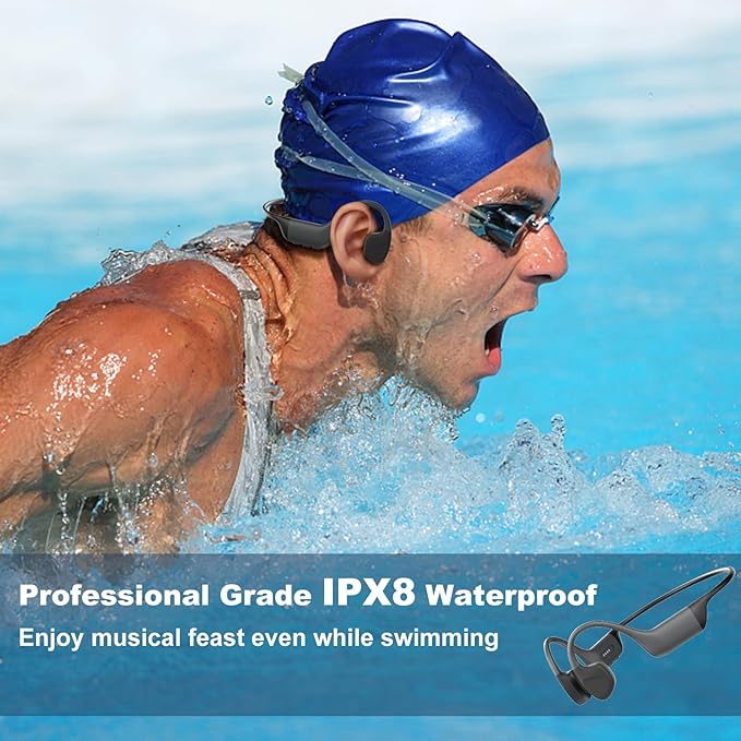 Bone Conduction Swimming Headphones,Waterproof IP68,Bluetooth 5.4, Built-in 32GB TF Swimming Headphones Underwater Music Player, Open Ear Bluetooth Earbuds (Black)