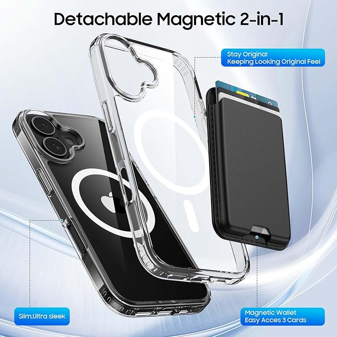 Magnetic for iPhone 17 Clear Case with Black Detachable Wallet, Compatible with MagSafe, Credit Card Holder with Slim Shockproof Protective Phone Cover