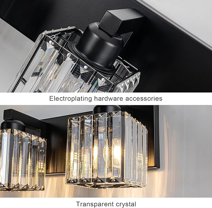 35.43" Black Crystal Bathroom Vanity Light 5-Lights Modern Bathroom Lighting Fixtures Over Mirror, Crystal Wall Light