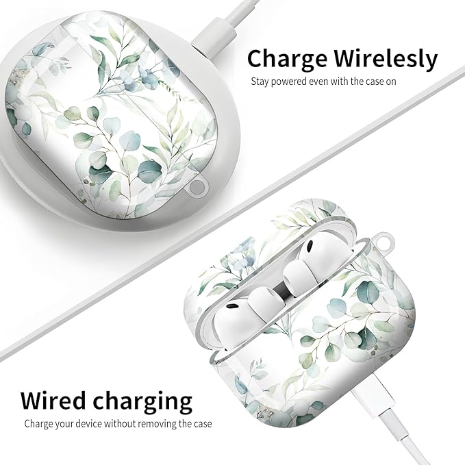 Compatible with AirPod Pro 3 (2025),Cute Case Cover for Women & Men, Full Protection Shockproof Hard Case with Keychain, Wireless Charging Case Accessories(Watercolor Leaves)