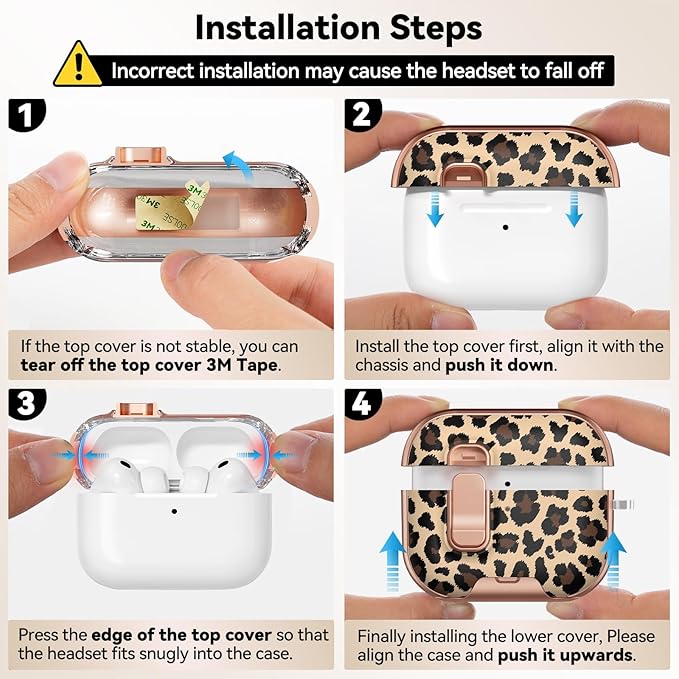 for AirPods Pro 3 Case 2025, with Safty Lock & Phone Stand for Floral AirPods Pro 3 Generation Case Cover for Women Girly, iPod Pro 3 Case with Keychain & Cleaner Kit - Leopard Print