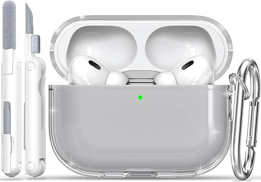 RFUNGUANGO AirPods Pro Case Clear, Soft TPU Transparent with Cleaning Kit & Keychain, Compatible with Magsafe, Compatible Apple AirPods Pro 2nd/1st Generation Protective Case, Black