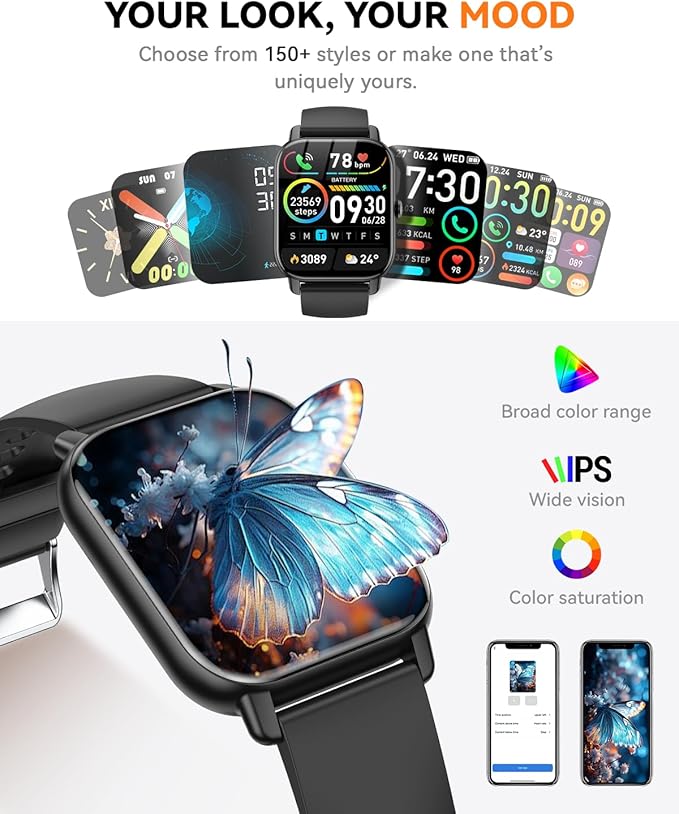 Smart Watches for Men Women(Answer/Make Call), 1.85 inch HD Fitness Tracker Watch with Activity Counter/ Sleep Monitor/ 110+ Sports Modes, IP68 Waterproof Smart Watch for Android iPhone iOS Compatible