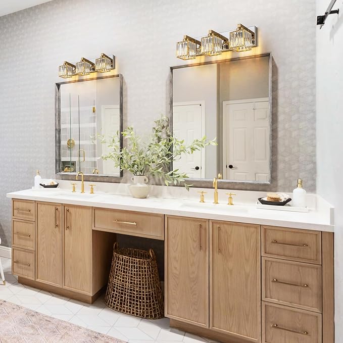 Gold Chrome Crystal Bathroom Light 3-Light Modern Bathroom Vanity Light Fixtures Over Mirror Wall Sconce