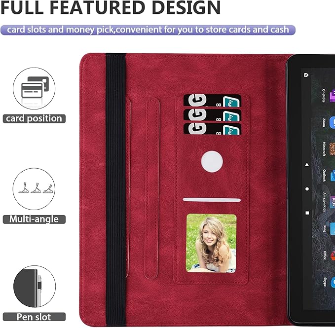 Dteck for Fire Max 11 (13th Generation) Tablet Case 11" 2023, PU Leather Protective Fold Stand Case with Adjustable Viewing Angles, 4 Card Slots, Cute Butterfly Lightweight Slim Thin Folio Case, Red