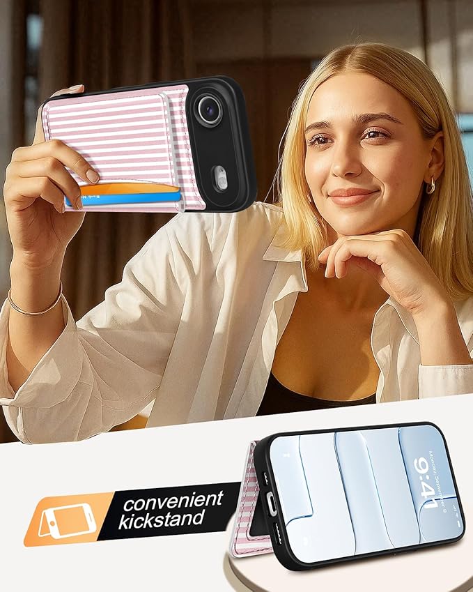 for iPhone 17 Air Case with Wallet - Fits 4 Card Slots, Compatible with MagSafe for Women Aesthetic Durable PU Leather Credit Card Holder Kickstand Phone Cover for Apple 17 Air, Stripes