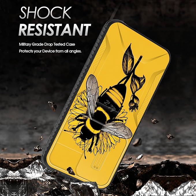 for Galaxy S26 Case Built in Slide Camera Lens Cover,Heavy Duty Shockproof Protection Dual Layer Case for Samsung Galaxy S26 6.3" 2026,Honeybee Flower