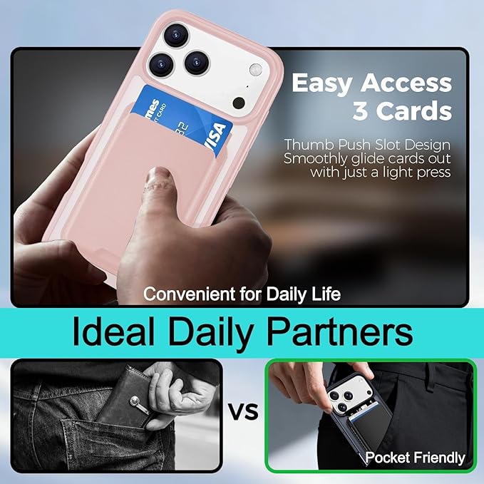 Magnetic for iPhone 17 Pro Max Case with Detachable Wallet, Compatible with MagSafe, Credit Card Holder with Slim Shockproof Protective Phone Cover, Pink