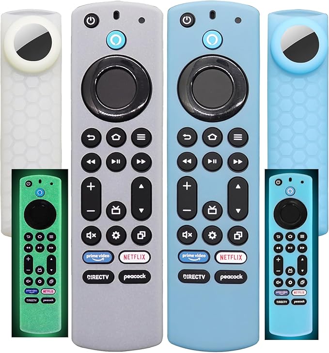 CT-RC1US-21 Remote Cover with Hole for Airtag and Tile Sticker (Glow in The Dark) for NS-RCFNA-21 Insignia/Toshiba Fir tv Remote,for TV Omni Series and 4-Series (Glow Blue+Glow Green)