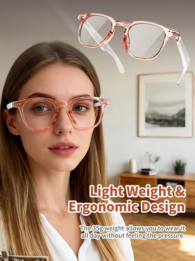 Smart Glasses for Women, Bluetooth Glasses with AI Translation & Color-Changing Blue Light Blocking Lenses, Touch Control Voice Assistant for Business, Travel, Meetings