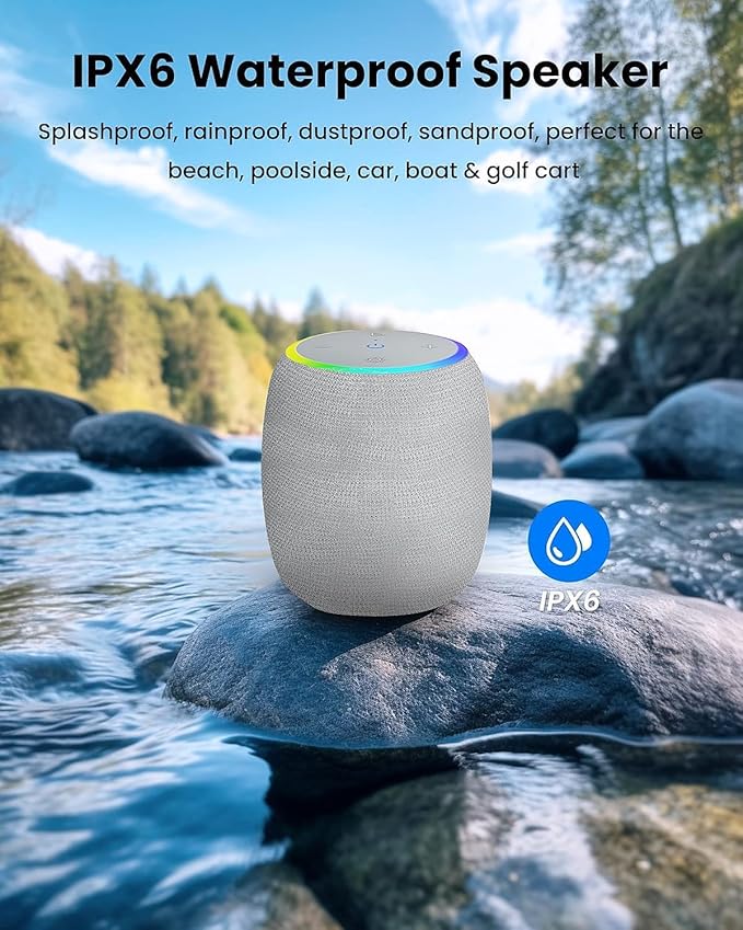 Bluetooth Speaker, Portable Wireless with 15W Stereo Sound, IPX6 Waterproof, Blue Tooth 5.3, LED Light, TWS Pairing, 12H Playtime Shower Speakers for Home Outdoor Party Beach(Gray)