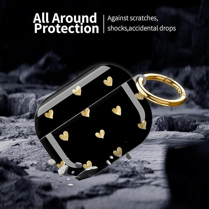 Compatible with AirPod Pro 3 (2025),Cute Case Cover for Women & Men, Full Protection Shockproof Hard Case with Keychain, Wireless Charging Case Accessories(Gold Hearts)