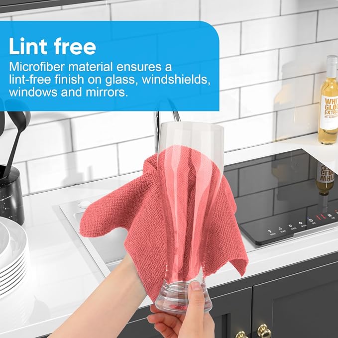 Microfiber Cleaning Cloth, 150 Sheets Shop Towels Commercial Grade Washcloths Lint-Free Work Rags Bulk Towels for Cars Mechanic Restaurant Garage Housekeeping, 11.5"x 11.5", Red
