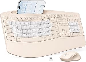 Wireless Keyboard and Mouse Combo, Ergonomic Wave Keys(Milk Tea-B) - Image 1