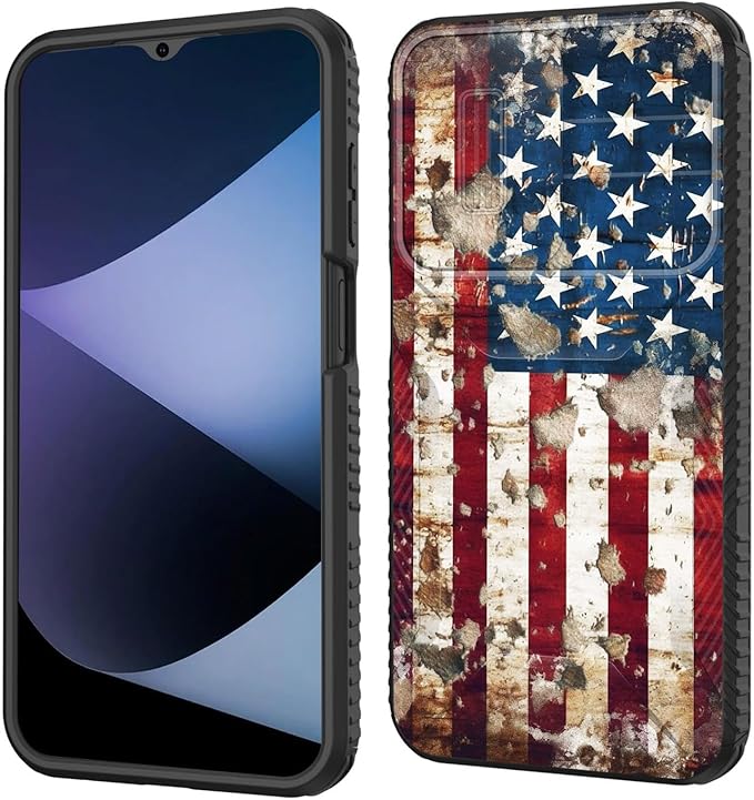 for Galaxy A16 5G Case Built in Slide Camera Lens Cover,Heavy Duty Shockproof Protection Dual Layer Case for Samsung Galaxy A16 5G 6.7" 2024,Rustic American Flag
