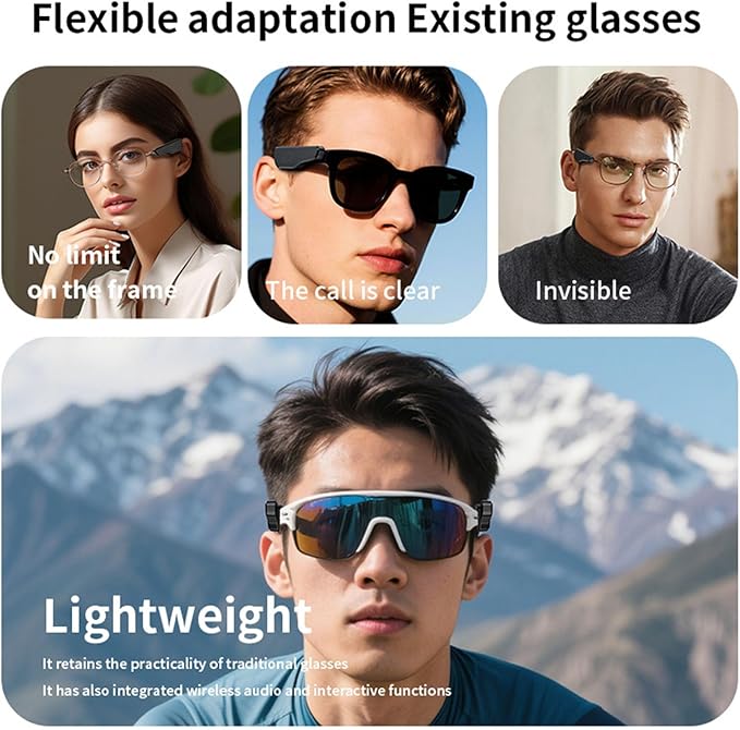 Cuifati External Glasses Wireless Bluetooth Headphones Open Ear Audio Glasses with Bone Conduction Technology for Outdoor Sports & Driving Bluetooth 5.3 8H Playtime Universal Fit