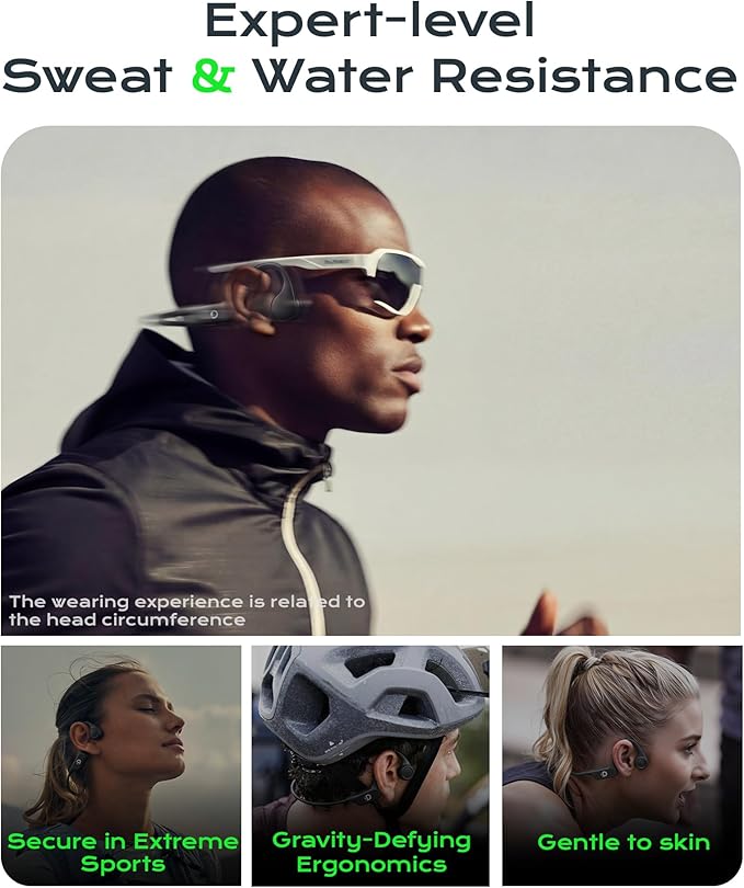 Open Ear Bone Conduction Headphones for Running - Bluetooth 6.0 Wireless Sport Earphones, Up to 12H Playtime, IP54, Built-in Mic, Secure Fit