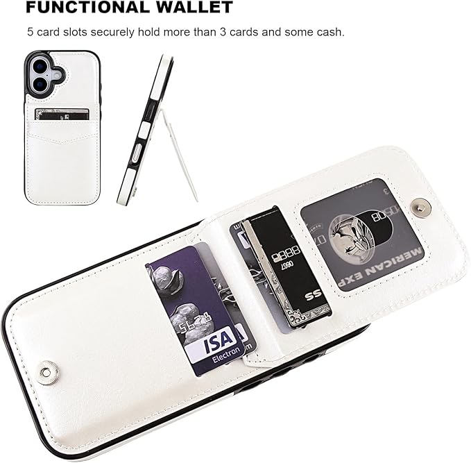 KIHUWEY Compatible with iPhone 17 Case Wallet with Credit Card Holder, Flip Premium Leather Magnetic Clasp Kickstand Heavy Duty Protective Cover for iPhone 17 6.3 Inch (White)