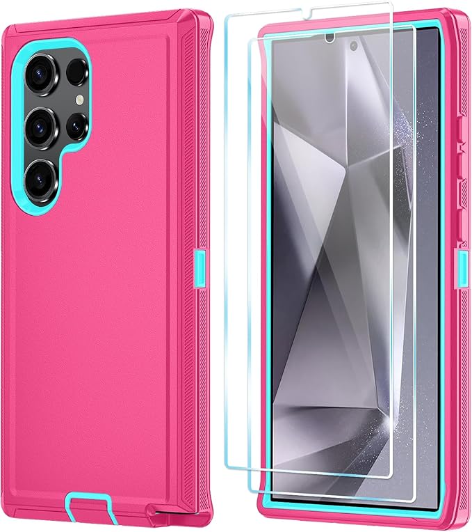 ONOLA Compatible with Samsung Galaxy S24 Ultra Case with HD Screen Protector, Heavy Duty Shockproof & Dropproof 3-Layer Cover Phone Case,PinkSkyBlue
