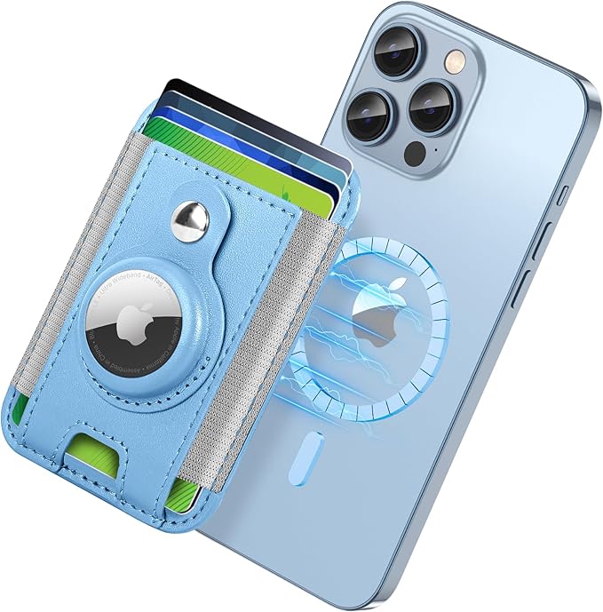 For Magsafe Wallet with Airtag Holder, 6-Card Holder, Stronger Magnetic Card Holder for iPhone 17/16/15, iPhone 14/13/12 Series, Mag Safe Wallet, RFID Blocking, Not included Airtag, Light Sky Blue