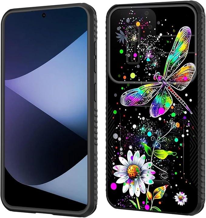for Galaxy S25 Case Built in Slide Camera Lens Cover,Heavy Duty Shockproof Protection Dual Layer Case for Samsung Galaxy S25 6.2" 2025,Dragonfly and Daisy Flower
