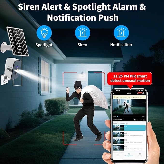 2.4/5G WiFi Cameras for Home Security with Solar Panel,Pan Rotating 180° Magnetic Security Camera Wireless,No Monthly Fee, Motion Detection,Work with Alexa,IP65 Weatherproof,Outdoor & Indoor