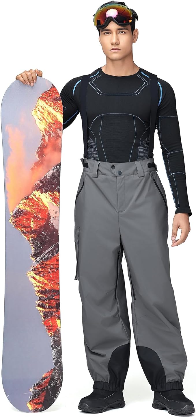 YEEFINE Mens Snow Ski Bibs Pants Baggy Snowboard Overall Insulated Windproof Waterproof Winter Warm Comfy Loose Ski Pants